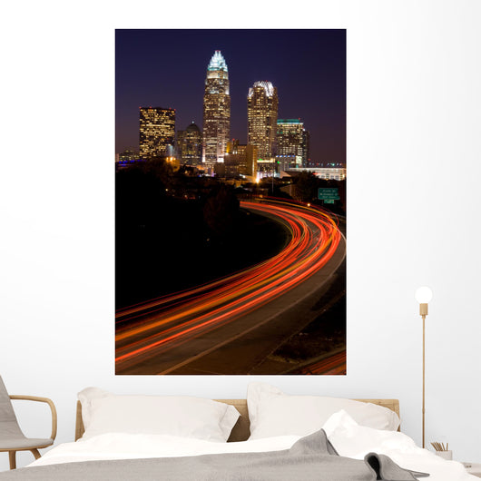 Car Traveling to Downtown Charlotte North Carolina Wall Mural