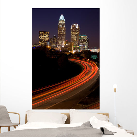 Car Traveling to Downtown Charlotte North Carolina Wall Mural
