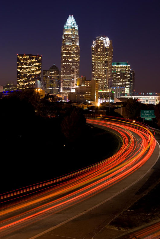 Car Traveling to Downtown Charlotte North Carolina Wall Mural