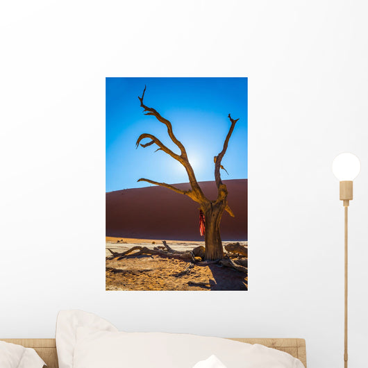 Dry picturesque tree decorated with silk scarf Wall Mural
