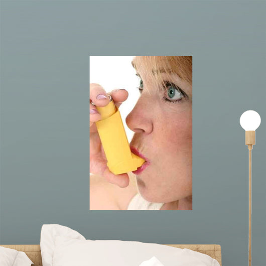 Woman Using Asthma Inhaler 2 Wall Mural