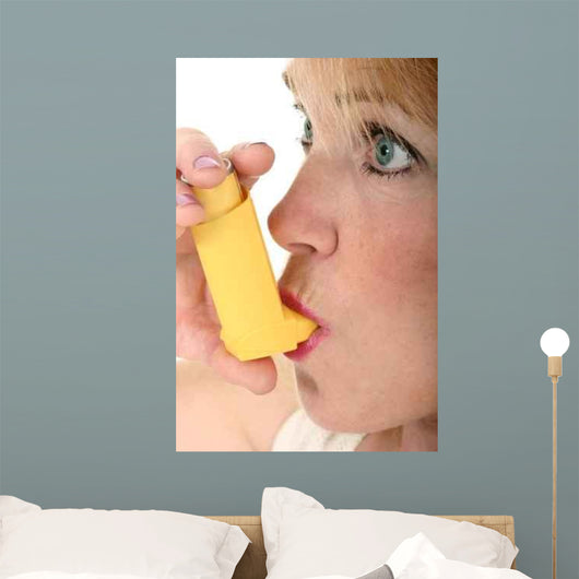 Woman Using Asthma Inhaler 2 Wall Mural