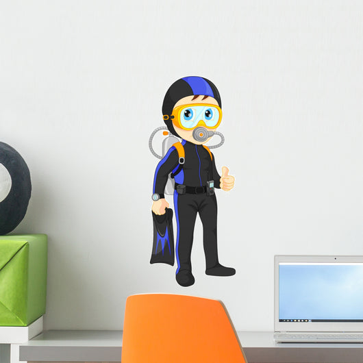 scuba diver boy thumb up Wall Decal