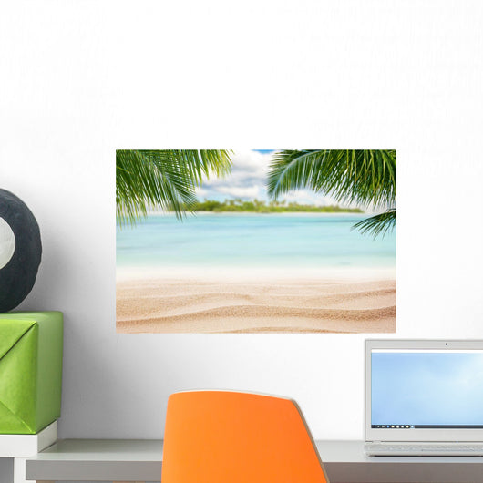 Sandy tropical beach with island on background Wall Mural