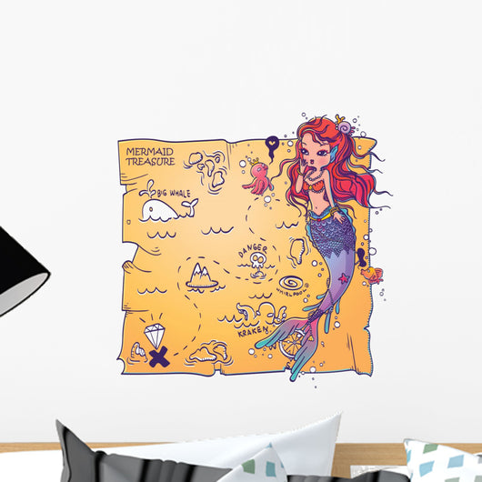 Vector Illustration of a Mermaid and Treasure Map on White Background Hand Drawn, Doodle Cartoon Character
Wall Decal