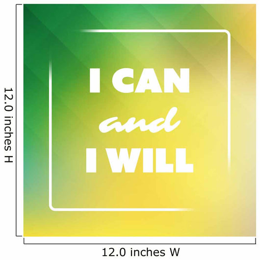 I Can And I Will - Inspirational Quote, Slogan, Saying on an Abstract Green And Yellow Background Wall Mural