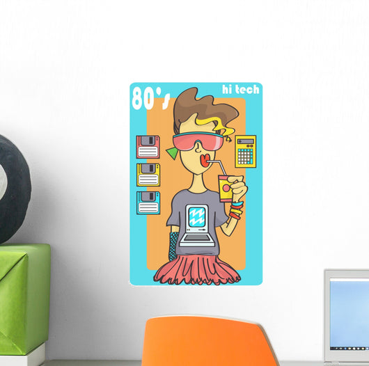 Cute 80s Style Girl Wall Decal