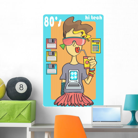 Cute 80s Style Girl Wall Decal