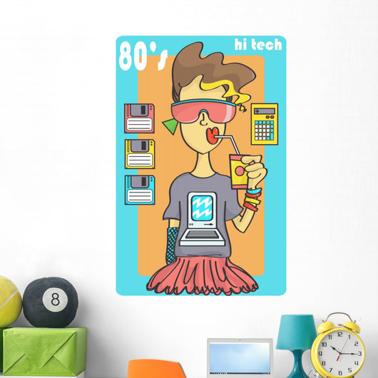 Cute 80s Style Girl Wall Decal