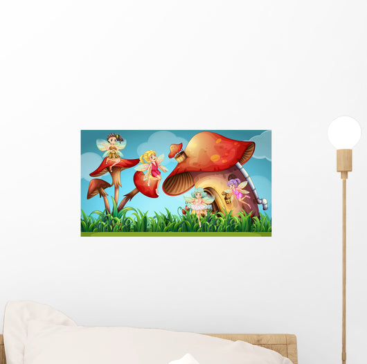 Fairies Flying Mushroom Garden Wall Decal