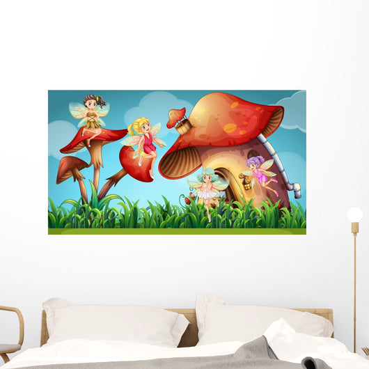 Fairies Flying Mushroom Garden Wall Decal