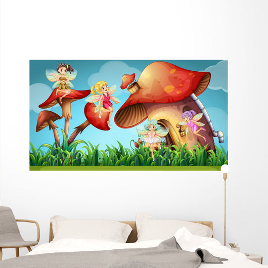 Fairies Flying Mushroom Garden Wall Decal