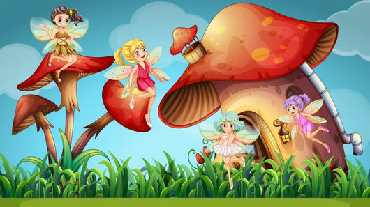 Fairies Flying Mushroom Garden Wall Decal