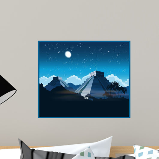 Mayan pyramids at night Wall Mural