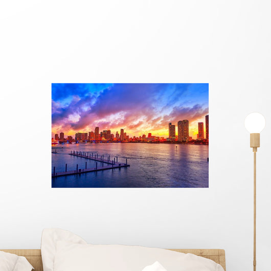 Miami Downtown Skyline Sunset Wall Decal