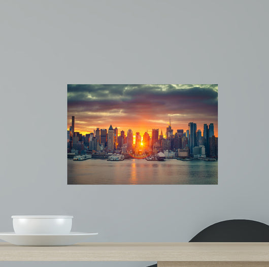 Cloudy Manhattan Sunrise Wall Mural