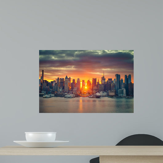 Cloudy Manhattan Sunrise Wall Mural