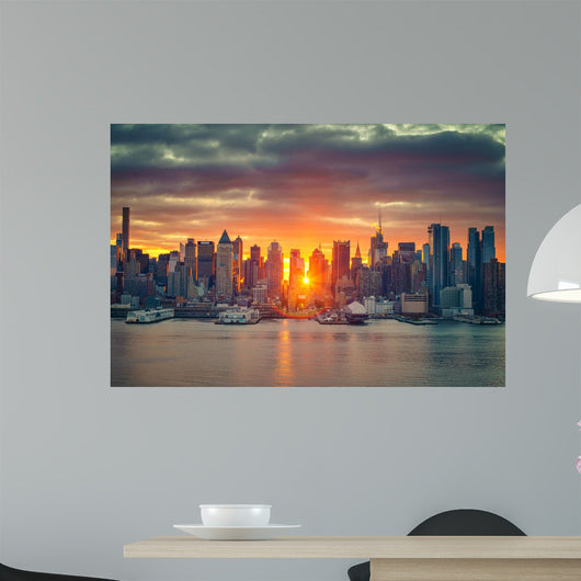 Cloudy Manhattan Sunrise Wall Mural