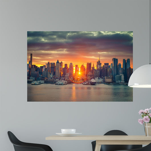 Cloudy Manhattan Sunrise Wall Mural