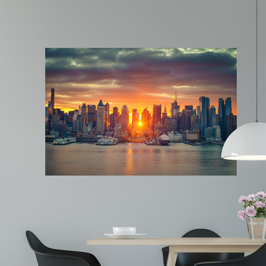 Cloudy Manhattan Sunrise Wall Mural