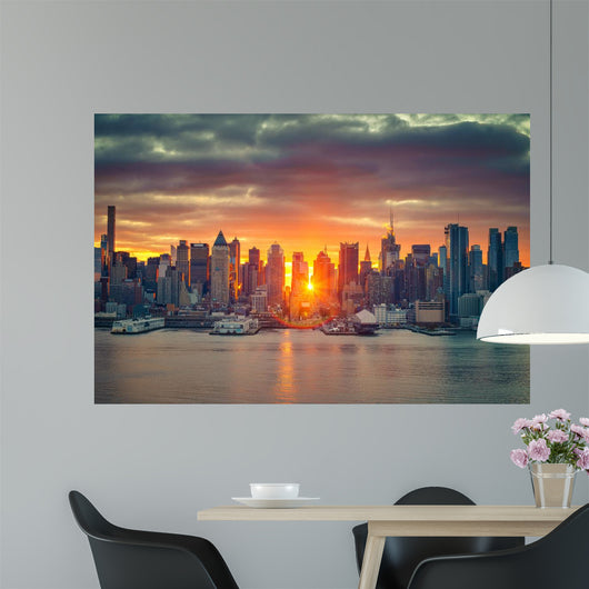 Cloudy Manhattan Sunrise Wall Mural