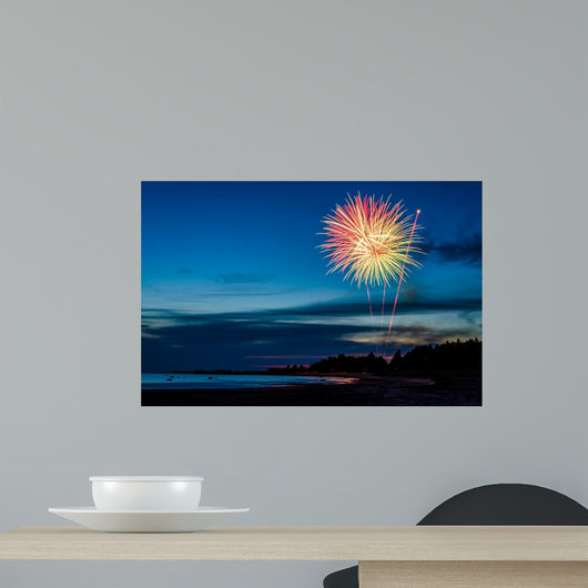 Summer fireworks. Varbla beach, Estonia. Wall Mural