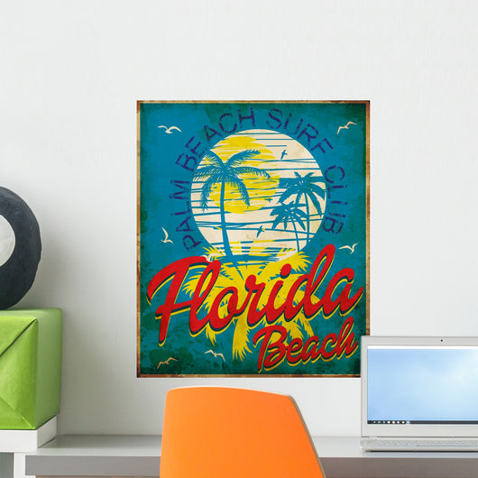 Tropical graphic with typography design florida beach surf club Wall Mural