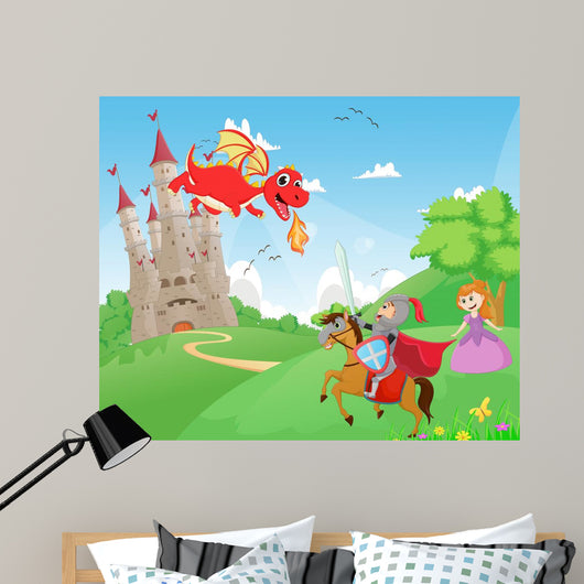 Knight Battling Dragon to Wall Decal