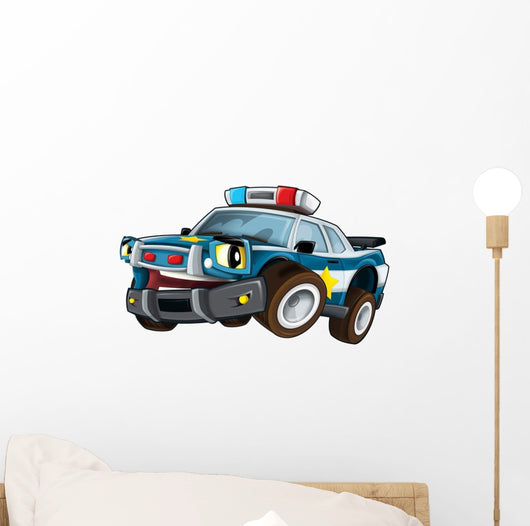 Cartoon Police Car Driving Wall Decal
