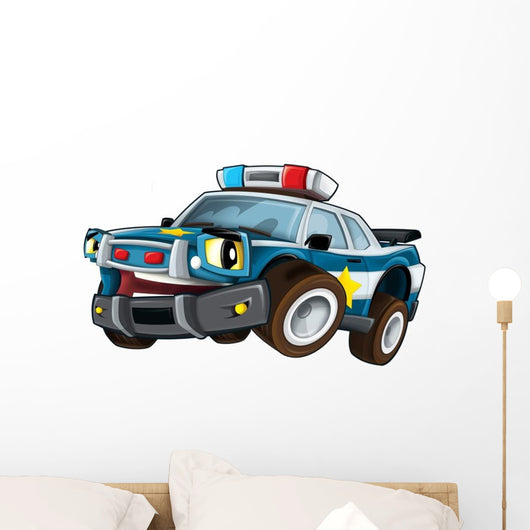 Cartoon Police Car Driving Wall Decal