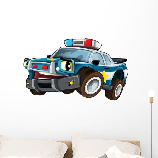 Cartoon Police Car Driving Wall Decal