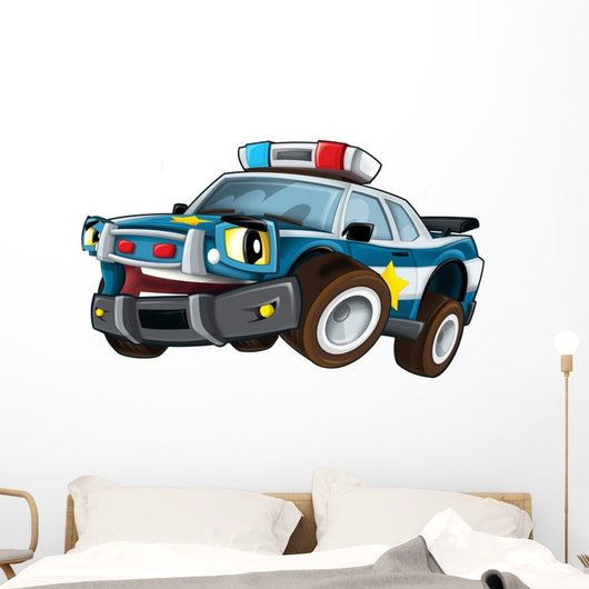 Cartoon Police Car Driving Wall Decal