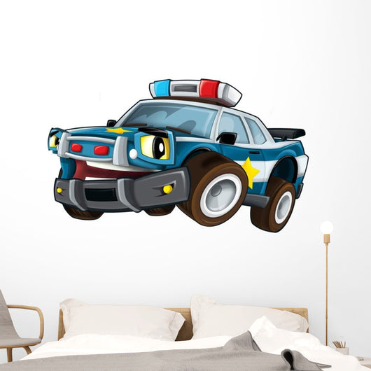 Cartoon Police Car Driving Wall Decal