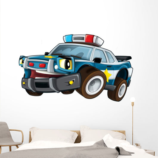 Cartoon Police Car Driving Wall Decal