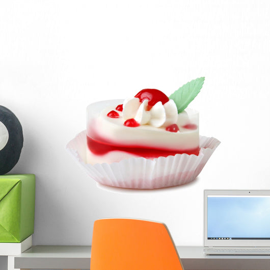 delicious cake with white cream and red jelly berries on the isolated background Wall Decal