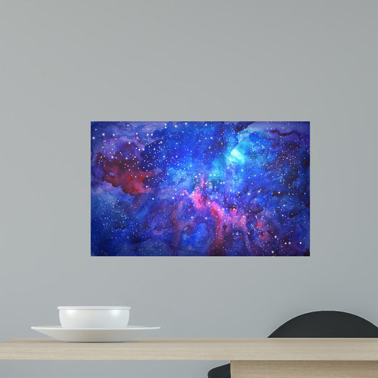 blue universe space abstract background. watercolor illustration Wall Mural