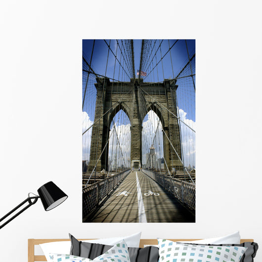 Brooklyn Bridge, New York City, Blue Sky, Urban Setting Wall Mural