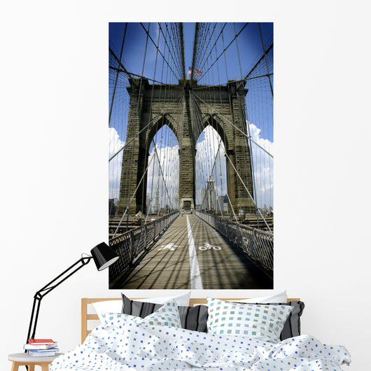 Brooklyn Bridge, New York City, Blue Sky, Urban Setting Wall Mural
