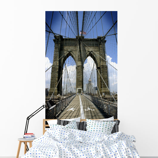 Brooklyn Bridge, New York City, Blue Sky, Urban Setting Wall Mural
