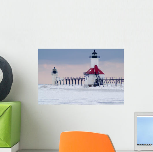 St., Joseph North Pier Lighthouse in Winter Wall Mural