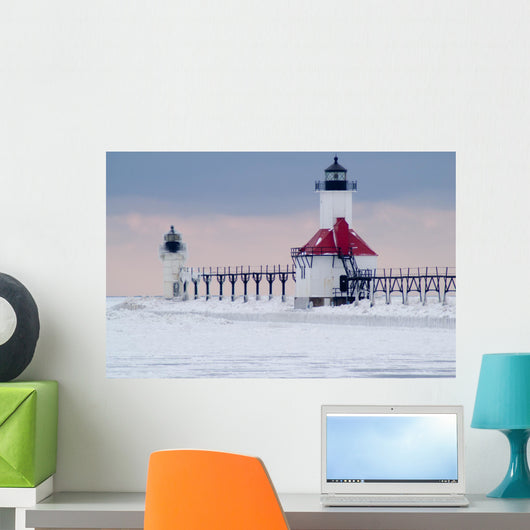 St., Joseph North Pier Lighthouse in Winter Wall Mural