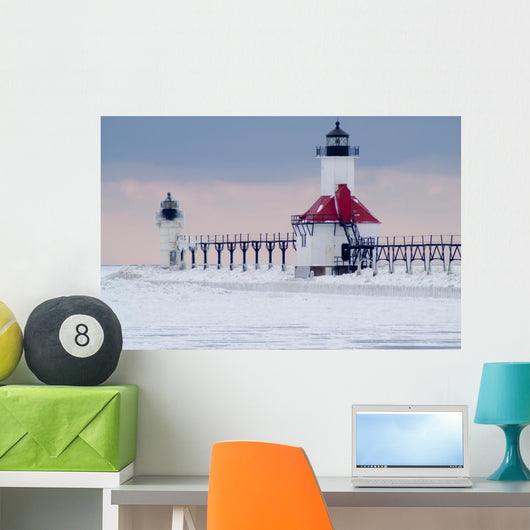 St., Joseph North Pier Lighthouse in Winter Wall Mural
