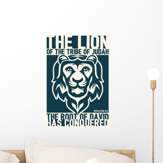 Biblical illustration. Christian lettering. The lion of the tribe of Judah. Revelation 5:5 Wall Mural
