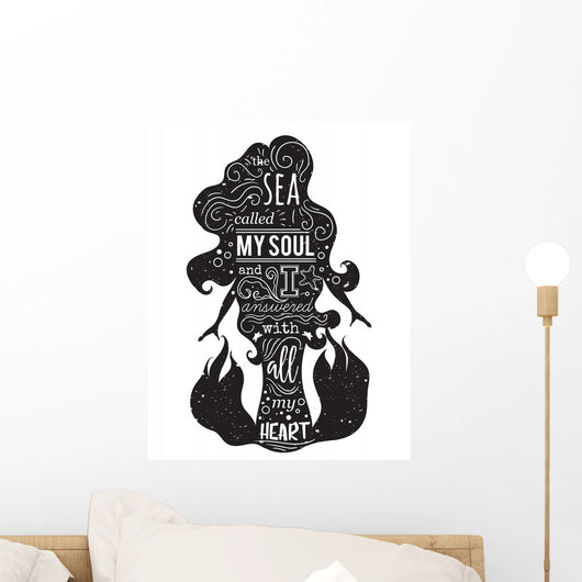 Silhouette Mermaid with Inspirational Wall Decal