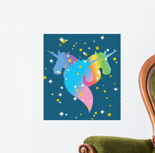 Rainbow Unicorn Starry Blue Wall Decal