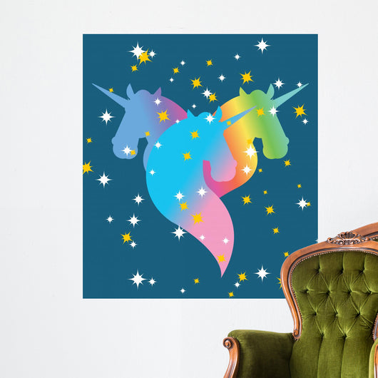 Rainbow Unicorn Starry Blue Wall Decal