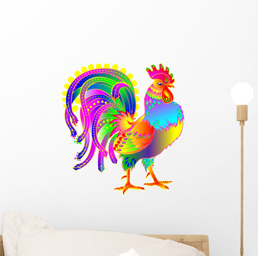 Illustration of beautiful fantasy cock on white background, vector cartoon image. Wall Decal