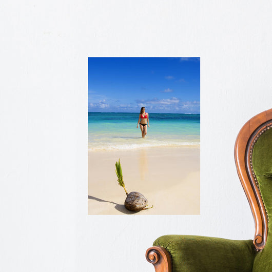 Young Woman in Bikini at Tropical Beach Wall Mural