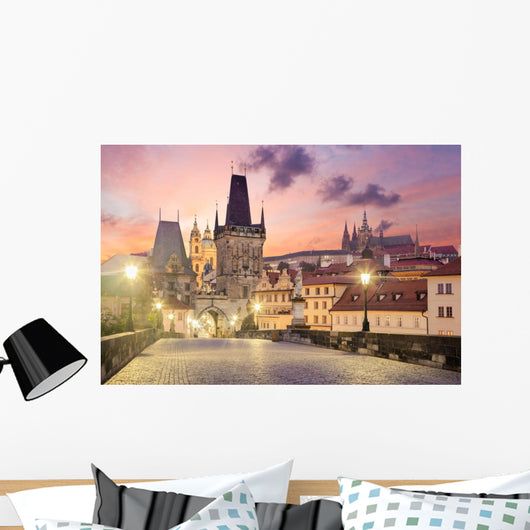 Charles Bridge in Prague at sunrise, Czech, Europe Wall Decal