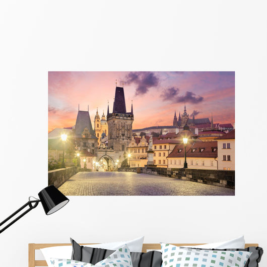 Charles Bridge in Prague at sunrise, Czech, Europe Wall Decal